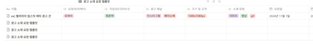 디자인 제작 요청서 내용 일부를 캡쳐한 사진